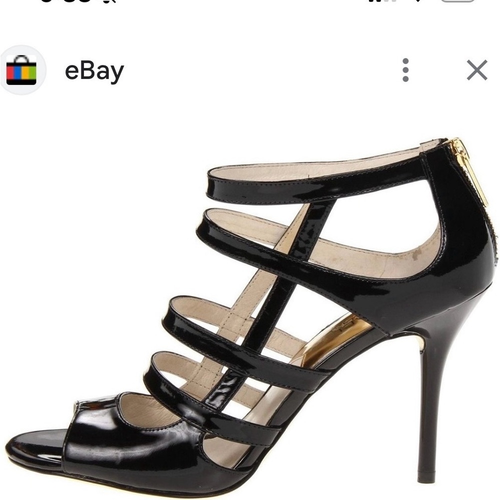 Michael KORS Jessie Zip Back Black Strappy Sandal Heels. Size 9